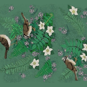 Garden Path Sparrows And Ferns Wall Hanging Tea Towel