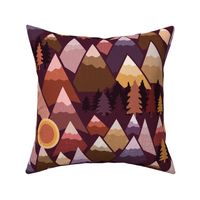 The mountains are calling - red, burgundy, purple and orange sunset tones - large