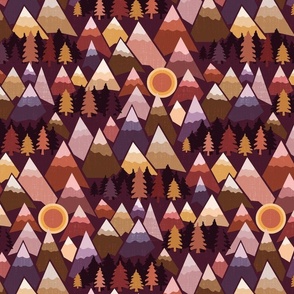 The mountains are calling - red, burgundy, purple and orange sunset tones -medium