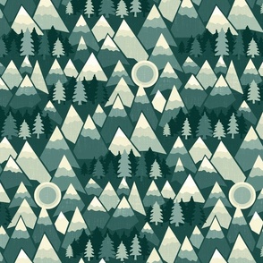 The mountains are calling - green and creamy yellow, monochrome - medium