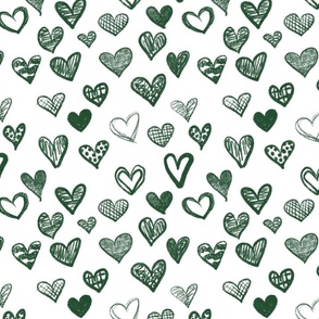Hand drawn hearts Green White medium