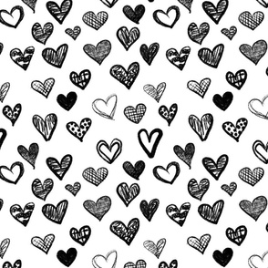 Hand drawn hearts White Black medium