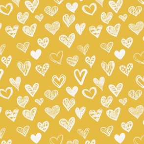 Hand drawn hearts Golden Yellow White medium