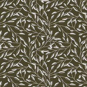 Hunter green background with brown and white vines, small scale