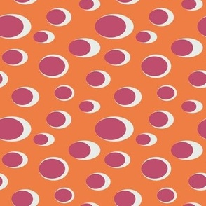 559 - Small scale -Ocean Bubbles in sunset colours of zesty orange, bubblegum pink and soft  white - for apparel, crafting, patchwork, quilting, bag making, striking wallpaper and retro inspired bed linen