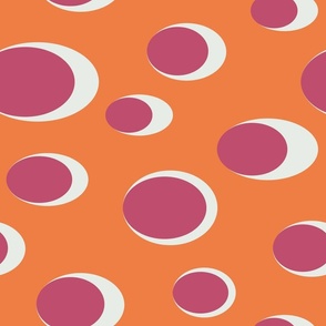 559 - Jumbo Scale - Ocean Bubbles in sunset colours of zesty orange, bubblegum pink and soft  white - for apparel, crafting, patchwork, quilting, bag making, striking wallpaper and retro inspired bed linen