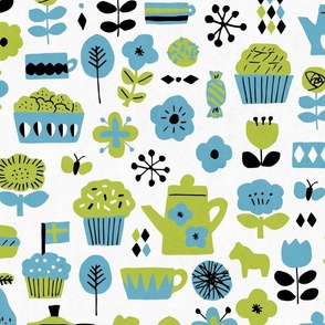 Joyful Tea Time - Blue and Green - Extra Large Scale