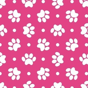 Polka Dot Paw Prints - Hot Pink