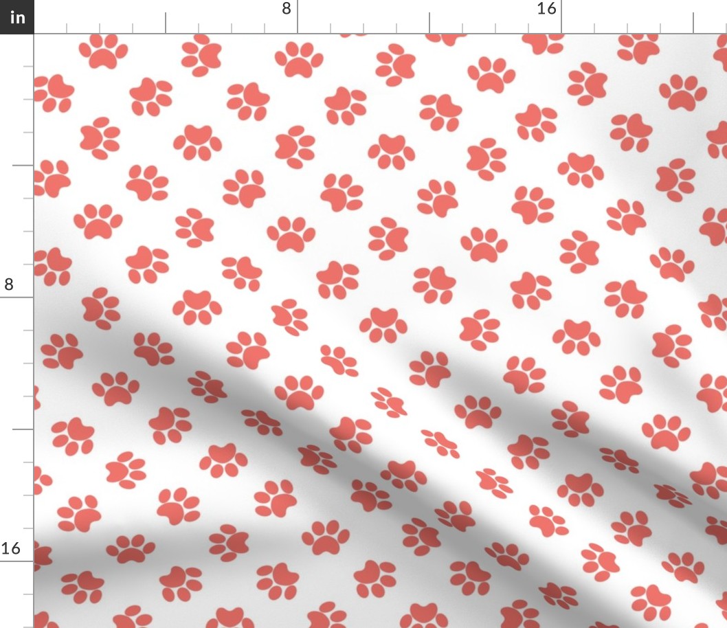 Paw Prints - Coral On White