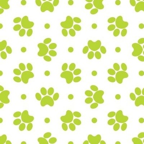 Polka Dot Paw Prints - Green On White