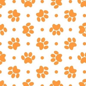 Polka Dot Paw Prints - Orange On White