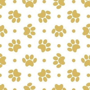 Polka Dot Paw Prints - Gold On White