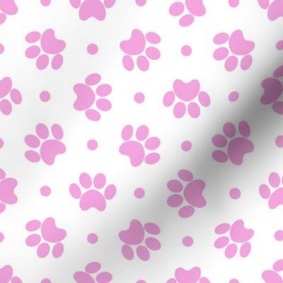 Polka Dot Paw Prints - Light Pink On White