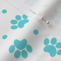 Polka Dot Paw Prints - Teal On White