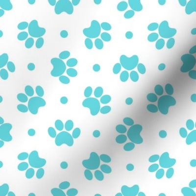 Polka Dot Paw Prints - Teal On White