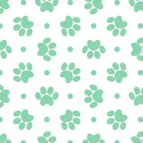 Polka Dot Paw Prints - Mint Green On White