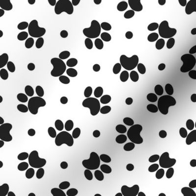 Polka Dot Paw Prints - Black On White