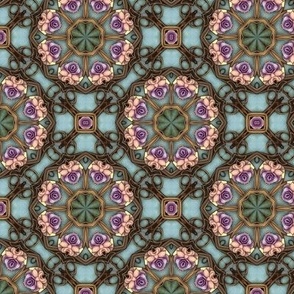 Pink Orchid Pinwheels on Light Blue Stained Glass