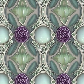 Arabesque Purple Roses and Moonstones Inlaid in Silver