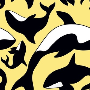 Stylized Orca Killer Whales Black White Yellow Modern Ocean Graphic Novelty