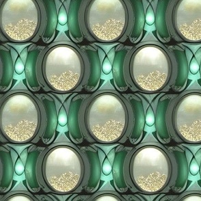 Sparkling Moonstones Inlaid in Glowing Jade