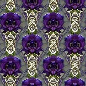 Purple Roses Linked in Gold Inlaid in Grey Enamel