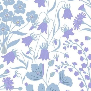 Large //  Pastel blue and lilac wildflowers on white
