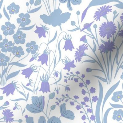 medium //  Pastel blue and lilac wildflowers on white