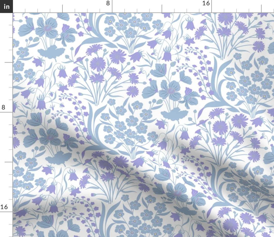 medium //  Pastel blue and lilac wildflowers on white