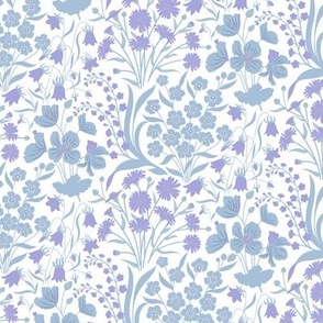 small //  Pastel blue and lilac wildflowers on white