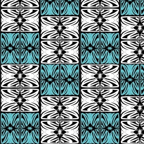 Check Geometric Tiles - White n Blue on Black