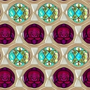 Inlaid Fuchsia Roses and Turquoise on Sandstone