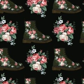 Floral Black Boots in Black