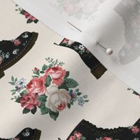 Floral Black Boots in Ivory