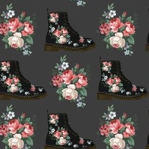 Floral Black Boots in Gray 