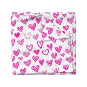 Hand drawn hearts White Pink large || girly feminine sweetheart valentine's day love kids room