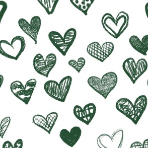 Hand drawn hearts Green White large
