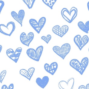 Hand drawn hearts White Pastel Blue large