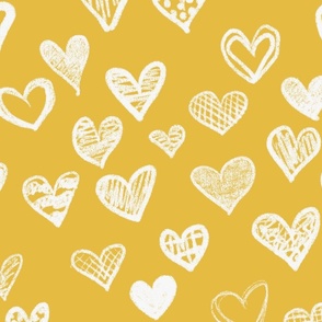 Hand drawn hearts Golden Yellow White large