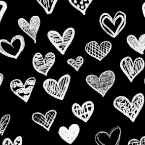 Hand drawn hearts Black White large || valentine hearts sweetheart love kids room gender neutral