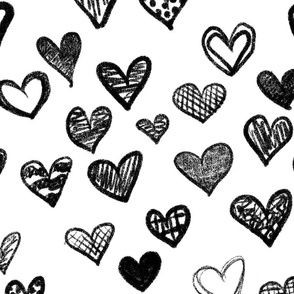 Hand drawn hearts White Black large