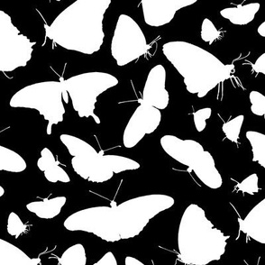Butterfly Montage Silhouettes White on Black