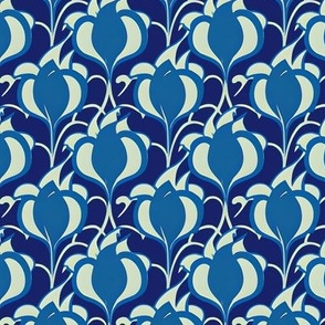 Cobalt Art Deco Tulip Damask