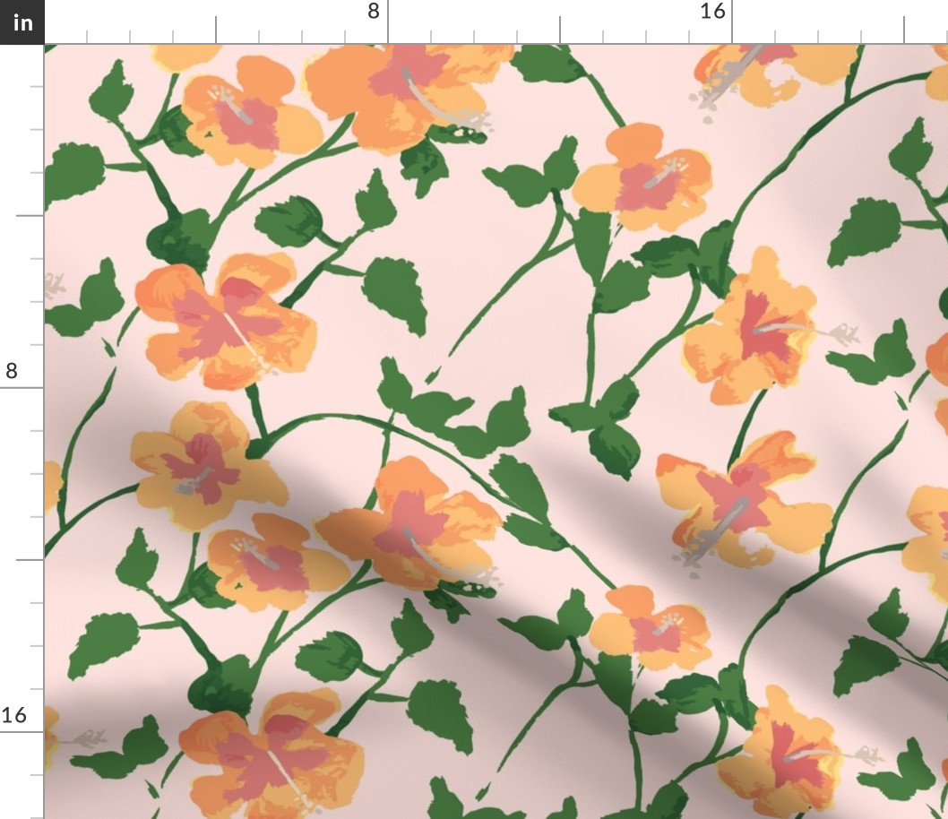 Hibiscus pattern in orange and green