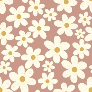 Boho Daisies, Retro boho daisies pink, large scale