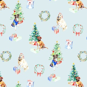 Holiday Dogs in Light Blue (Large)