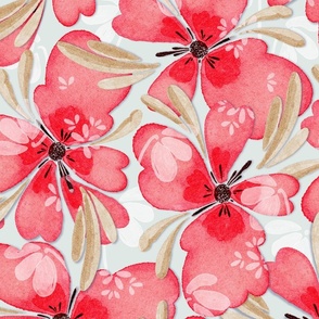 Floral splashes, Red flowers and on a light blue background
