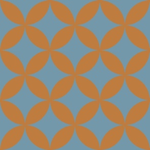 Modern vintage retro traditional wedding ring motif geometric brown rust, on blue azure 