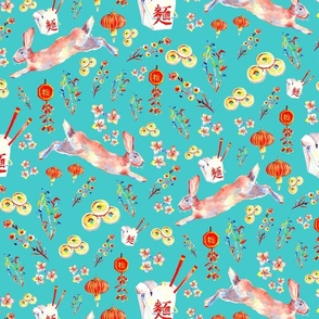 Chinese Lunar New Year - Rabbit in Teal (small)