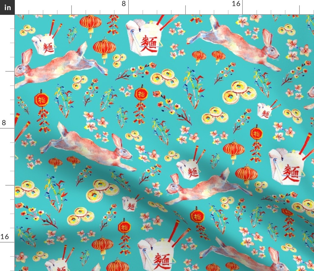 Chinese Lunar New Year - Rabbit in Teal (small)